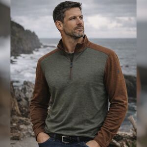 Smartwool Merino Wool Sz S Base Layer 1/4 Zip Green Brown Performance Thermal